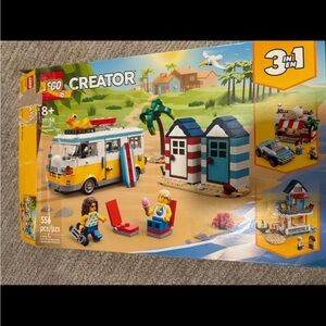 LEGO Creator Yellow Camper Van with Blue & White Striped Beach Huts #31138